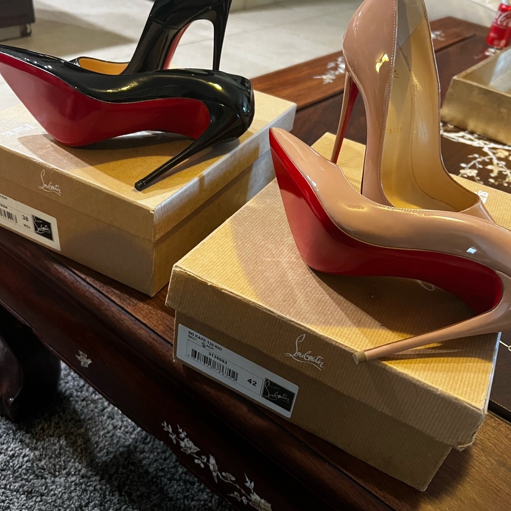 Christian Louboutin Women's Black and Nude Stiletto Heels so kate